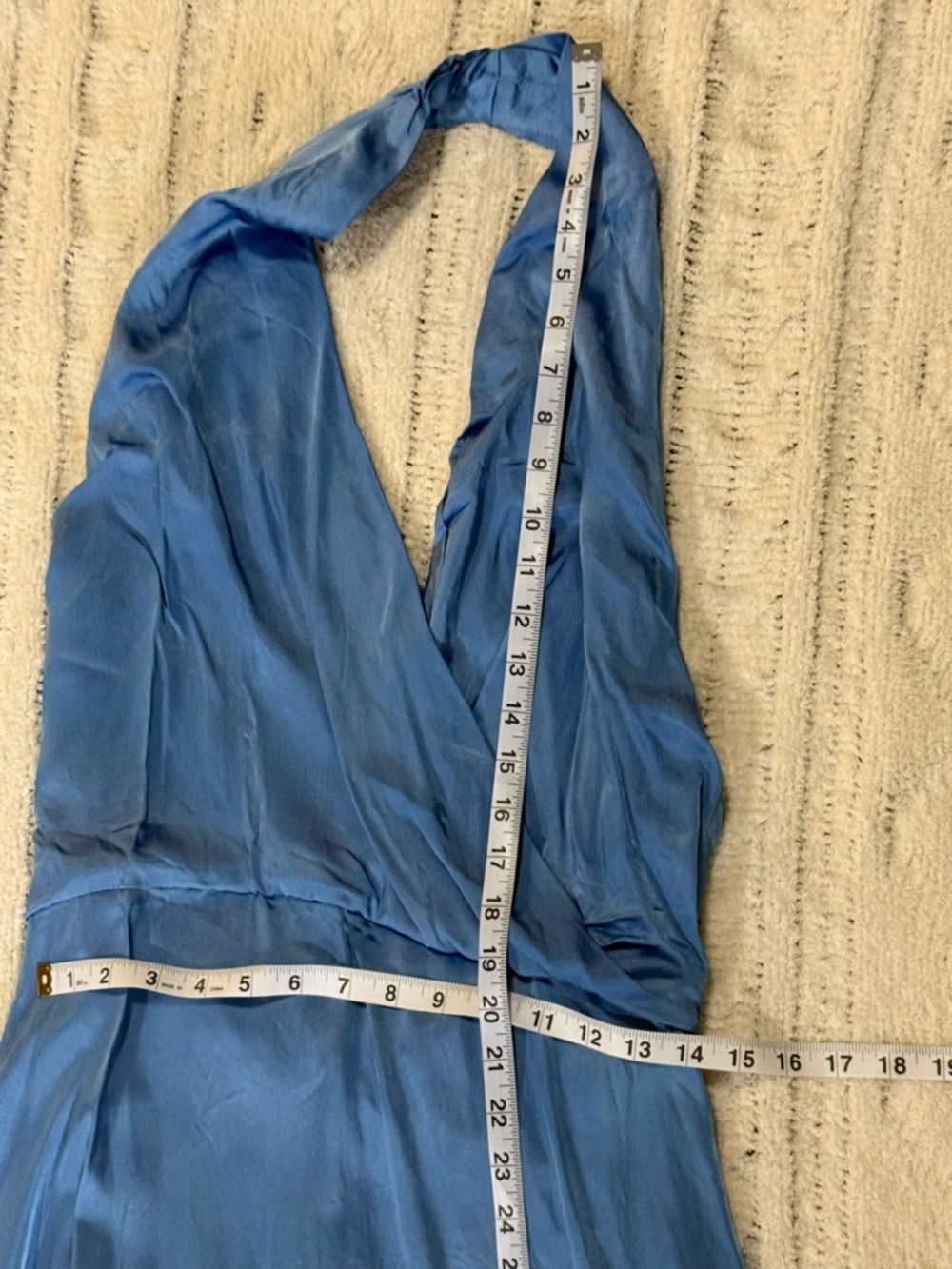 Zara Satin Effect Midi Dress Blue Plunge Wrap Halter Blogger Favorite XXL NWT - Picture 7 of 16